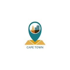 South Africa Cape Town map pin point geolocation modern skyline shape pointer vector logo icon isolated illustration. African city emblem idea with landmarks and building silhouettes