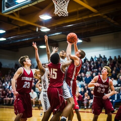 The competitive spirit of school sports captured in an action-packed basketball scoring moment