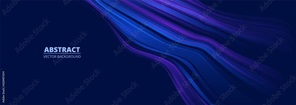 Poster abstract dark blue vector modern background with wavy lines.