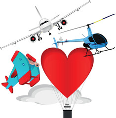 A background with different flying machines as cover or stylish print