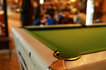 Close up green billiard table nobody
