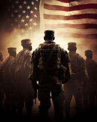 AI generated USA soldiers in silhouette standing side by side