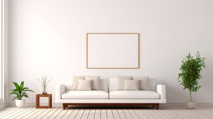 Fototapeta premium Mockup white scandinavian living room, ai generated