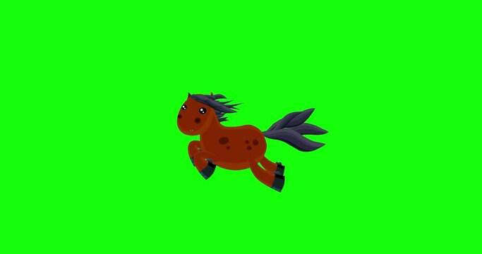 Cartoon isolated brown flying running horse character isolated. Sweet fantastic pet animal. Good for any movie, presentation, etc... Funny sweet and cute children animation seamless loop.