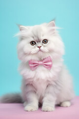 Fototapeta premium Persian cat with bowtie on pastel background