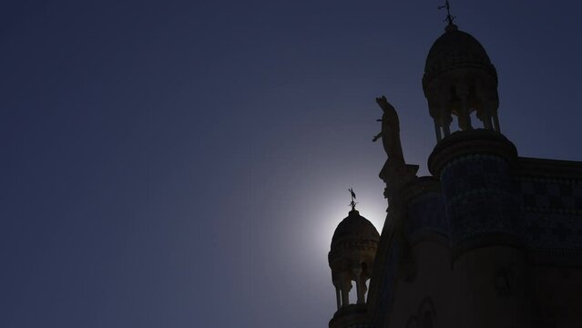 Silhouette of Virgin Mary on Notre Dame D'Afrique Basilica Algiers Algeria