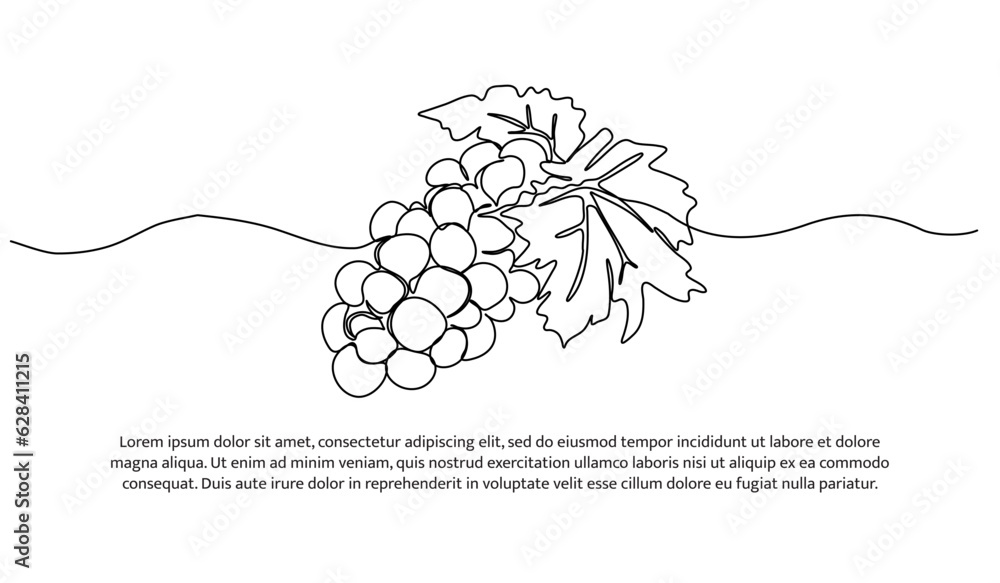 Poster grape one continuous line design. fruits symbol design concept. decorative elements drawn on a white