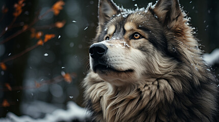 Majestic Alaskan Malamute in Snow-Covered Forest