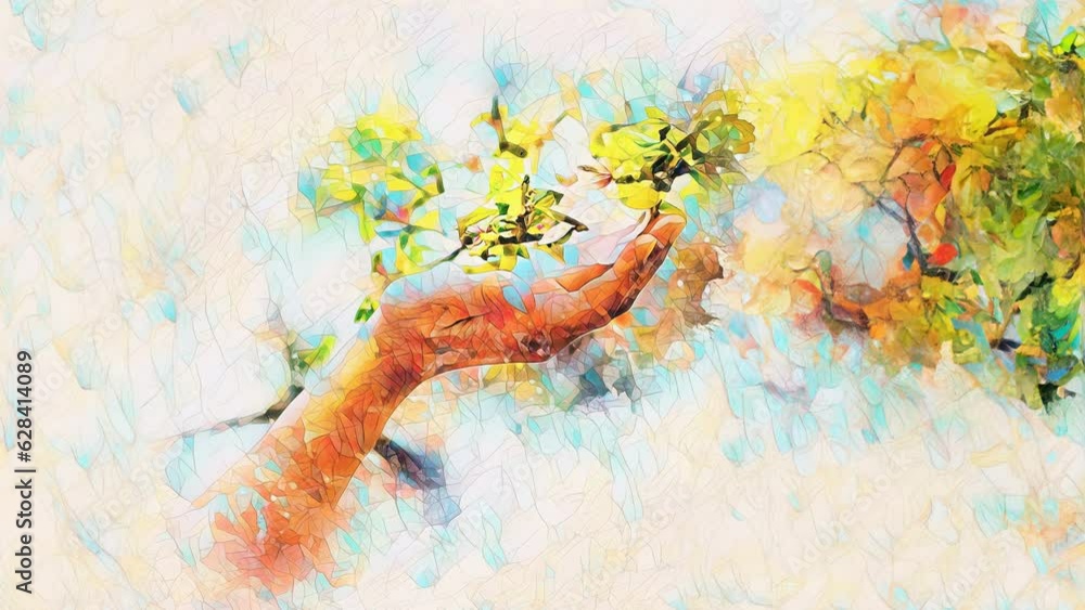 Poster adoring the spring magnolia flowers and softly blurred watercolor background. loop animation.