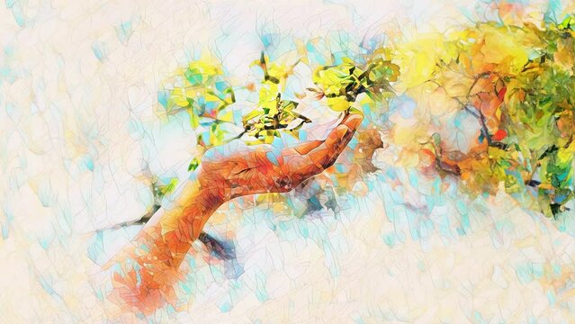Adoring the spring magnolia flowers and softly blurred watercolor background. Loop Animation.