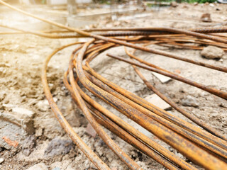 rusted steel bar construction site.
