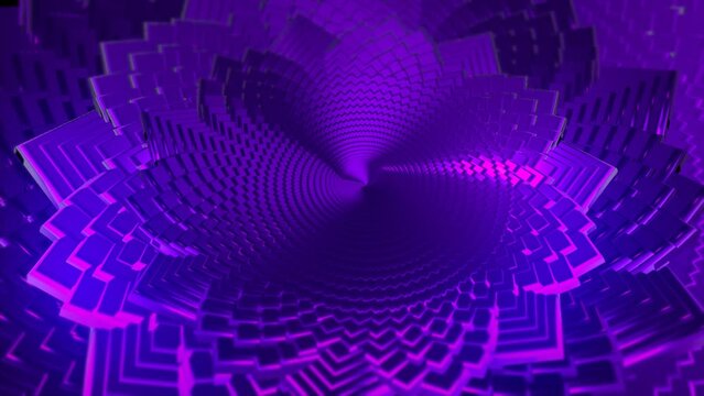 Rendering of space magic abstract purple flower with transformation of rotating futuristic high-tech star flower with blur elements