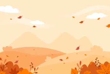Gardinen Natural autumn landscape background vector design illustration © iftitart