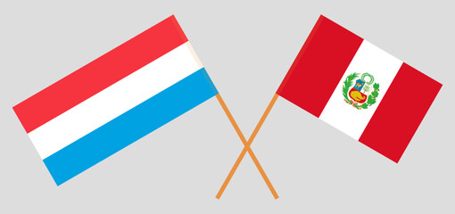 Crossed flags of Luxembourg and Peru. Official colors. Correct proportion