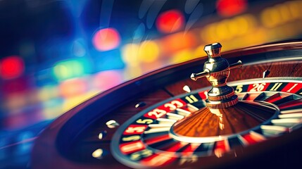 Obraz premium Casino roulette wheel table with chips