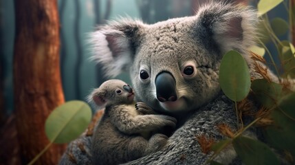 koala cub in mothers arms