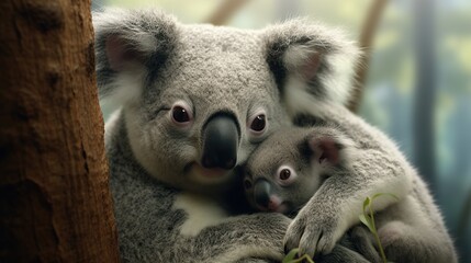 koala cub in mothers arms
