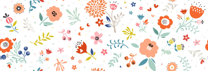 Summer garden seamless pattern. For fashion fabrics, children’s clothing, T-shirts, postcards, birthday invitations and baby shower. Also good for email header, wallpaper, banner, advertising.