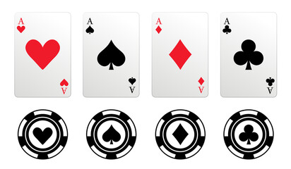 Different Isolated Four Aces Playing Cards Illustrations Set