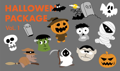 Set of Halloween elements, character isolated on background Vector graphics.