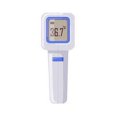 Infrared digital thermometer. Forehead laser, scan, medical contactless sensor. Temperature measuring tool, electronic non-contact device. Flat vector illustration isolated on white background