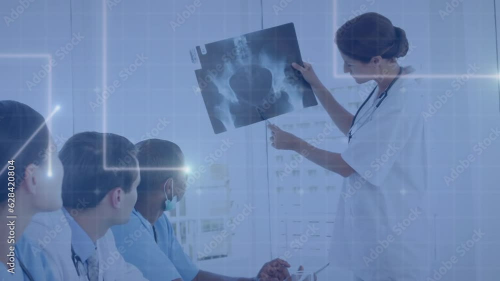 Aufkleber animation of data processing over diverse doctors