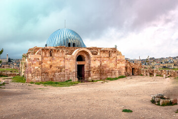 The ruins of the Umayyad Palace, a large palatial complex from the Umayyad period, located on the Citadel Hill of Amman, Jordan.