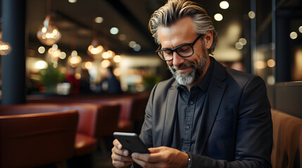 Businessman using smartphone while waiting at park Generative AI