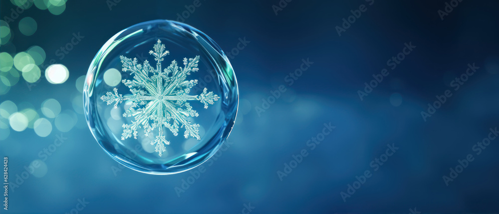 Aufkleber snowflake inside crystal ball on blue bokeh background. 3d rendering
