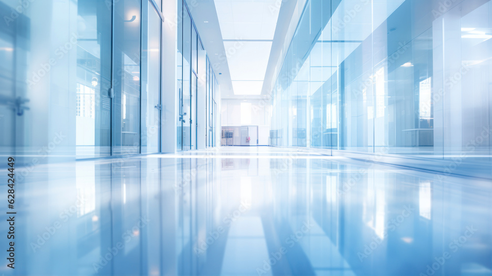 Poster empty corridor in a modern office building. 3d rendering mock up