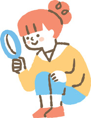 虫眼鏡を持って何かを調査している女の子_色