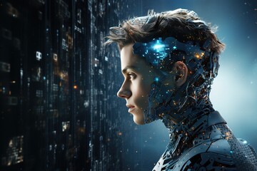 Fototapeta artificial intelligence in the image of a girl, technologies of the future. Generative AI obraz