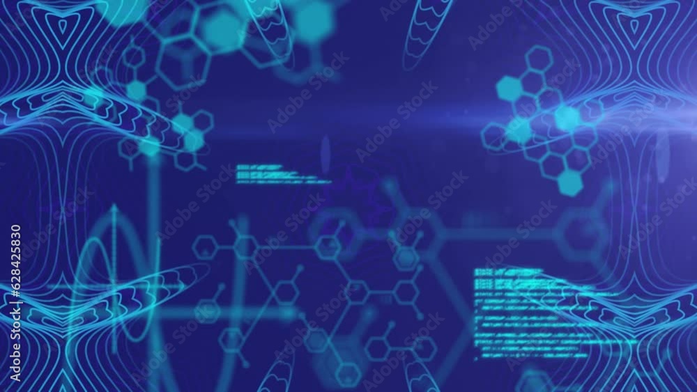 Poster animation of molecule structure and programming language over sacred geometric shape