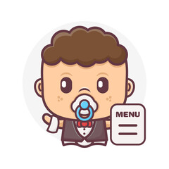 Fototapeta premium cute waiter baby cartoon with menu board