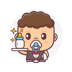 cute waiter baby cartoon with formula drink