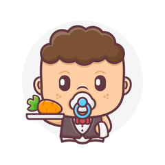 cute waiter baby cartoon with carrot