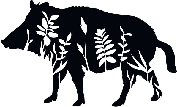 Wild Boar - Floral Animals Vector, Cut Stencil, Laser Cut