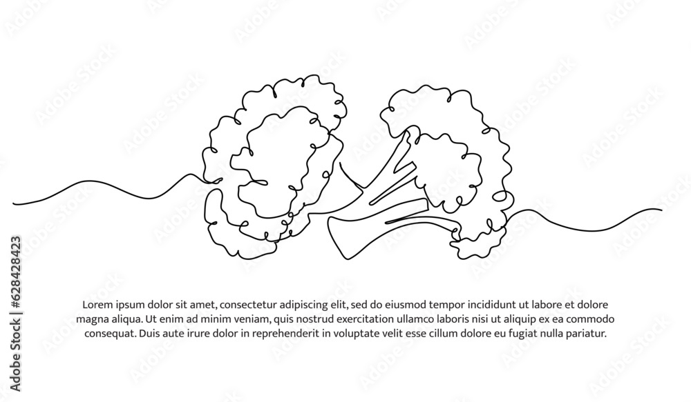 Poster broccoli one continuous line design. vegetable symbol design concept. decorative elements drawn on a
