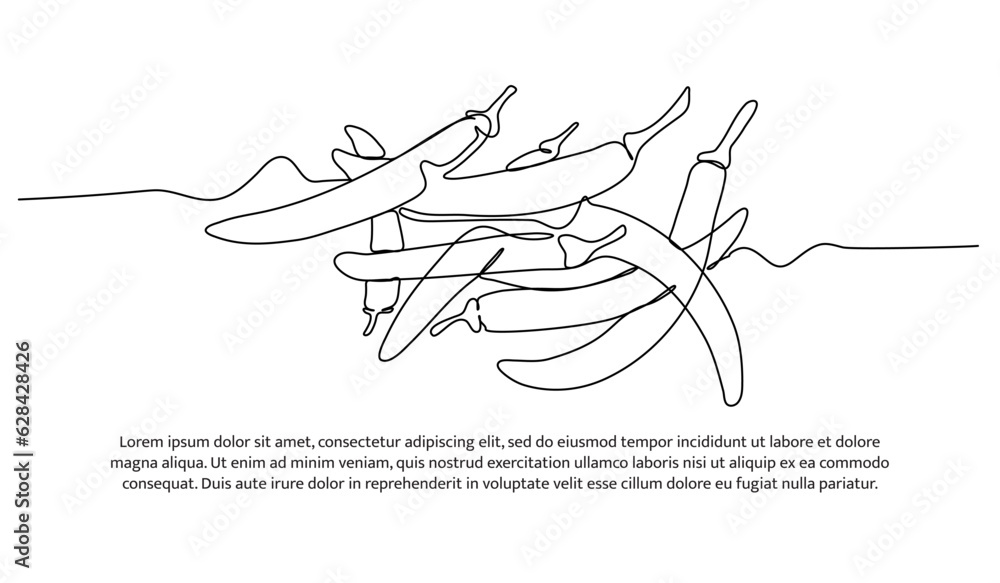 Poster chilli one continuous line design. vegetable symbol design concept. decorative elements drawn on a w