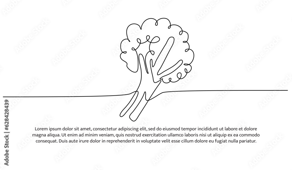 Poster broccoli one continuous line design. vegetable symbol design concept. decorative elements drawn on a