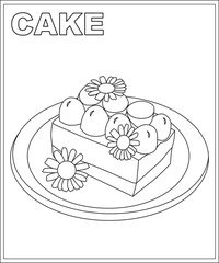 Cake coloring book page, food coloring book for children