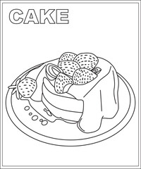 Cake coloring book page, food coloring book for children