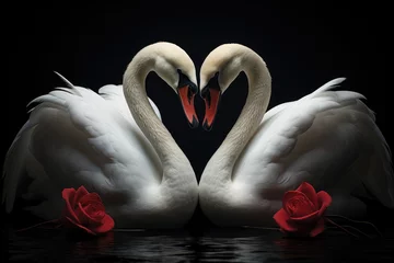 Deurstickers Two swans facing each other, forming a heart © Arthur