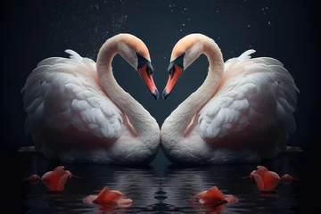 Rolgordijnen Two swans facing each other, forming a heart © Arthur