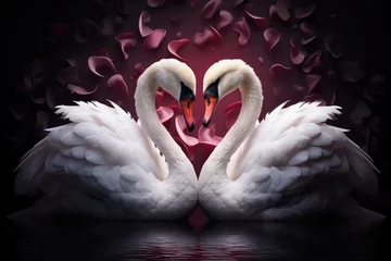 Gartenposter Two swans facing each other, forming a heart © Arthur