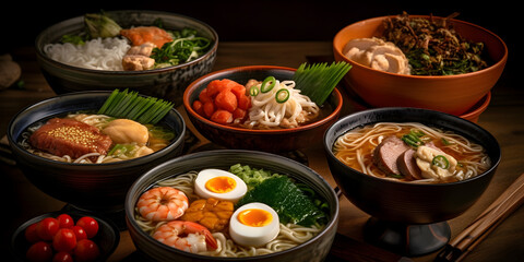 Obraz premium Assorted of ramen food background