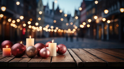 Obraz na płótnie Canvas christmas candles on wooden background