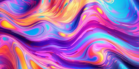 Obraz premium The background consists of a visually striking display of psychedelic rainbow patterns. The photograph depicts a close-up, macro image of soap bubbles.