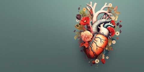 Human heart with flowers, love and emotion concept, good hearted person, help and charity, Generative AI