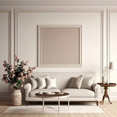 Mockup frame in farmhouse living room interior - Generative AI
